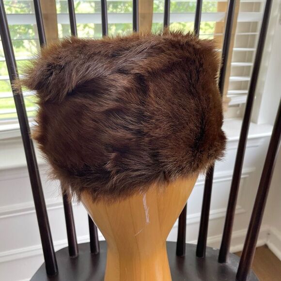 Surell Dark Brown Authentic Fur Brimless Pillbox Hat S M - Picture 1 of 6